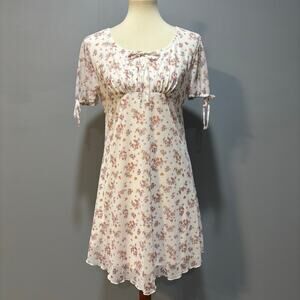 White Floral Babydoll Mini Dress Coquette Cottagecore Milkmaid Style, Size XL